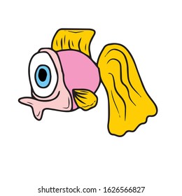 Drawn by hand,fish.Vector illustration on a white isolated background.Form for banners, postcards. Animal