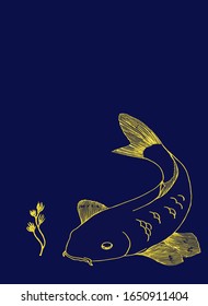 drawn by liner and watercolor fish and plant