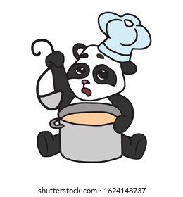 Drawn by Panda's hand.Vector illustration on a white isolated background.Design for greeting cards banners.Animal