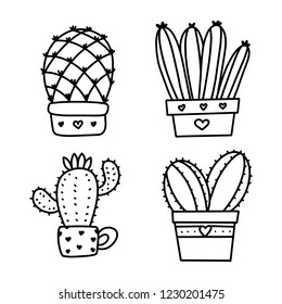 Drawn Cactus Collection Set Cute Floral Mexican