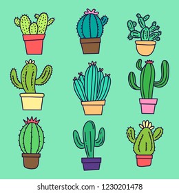 Drawn Cactus Collection Set Cute Floral Mexican
