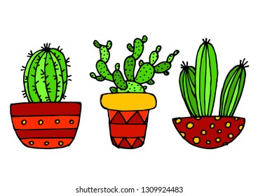 Drawn Cactus Collection Set Cute Floral Mexican