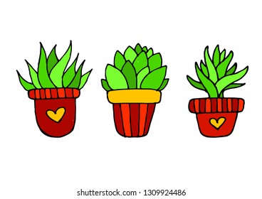 Drawn Cactus Collection Set Cute Floral Mexican