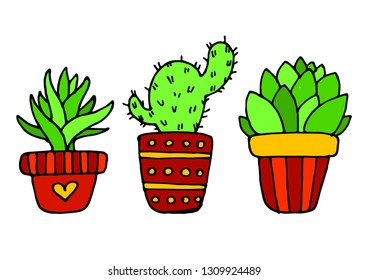 Drawn Cactus Collection Set Cute Floral Mexican