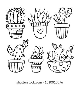 Drawn Cactus Collection Set Cute Floral Mexican