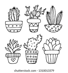 Set Isolated Black Sketch Cactus Succulent Stock Vector (Royalty Free ...