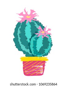 Drawn  cactus with flowers 