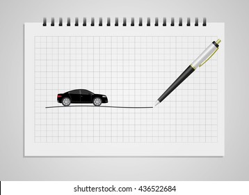 Drawn car on the road