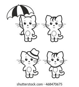 drawn cartoon cats for coloring. vector outline.