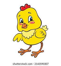 Drawn cartoon chick. Funny newborn chick. Cartoon cute baby chick.