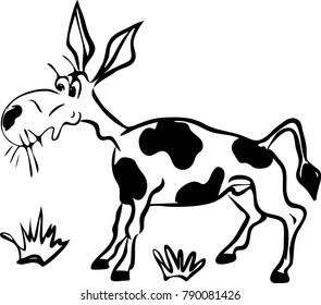 drawn cartoon comical donkey with black spots isolated on a white background