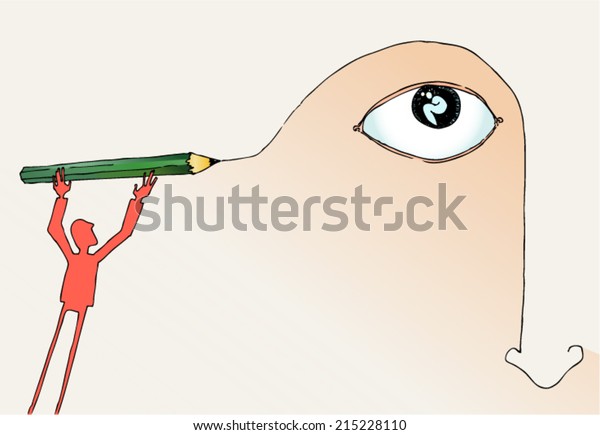 Drawn Cartoon Man Draws Face Pencildrawing Stock Vector