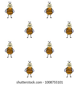 Drawn cartoon pattern. Vector background with cute and colorful insect doodle for wallpapers, wrapping paper, textile or fabric, book, brochure or comics. Animal artwork with happy bee.
