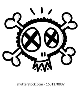 drawn cartoon skull with bones, pirate skull, skull on the flag of a pirate ship