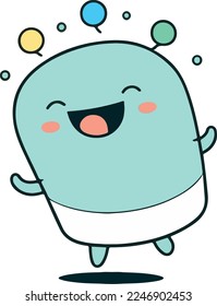 Drawn in a cartoon style with round, exaggerated features and bright colors. The character has a cheerful expression and a plump, round body, giving them a playful and friendly appearance.