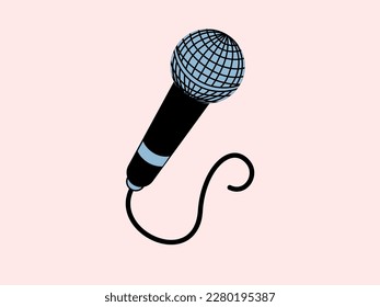 Drawn cartoon vector microphone on a pink background.