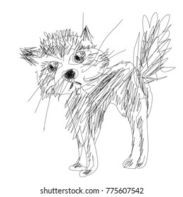 drawn cat on white background 