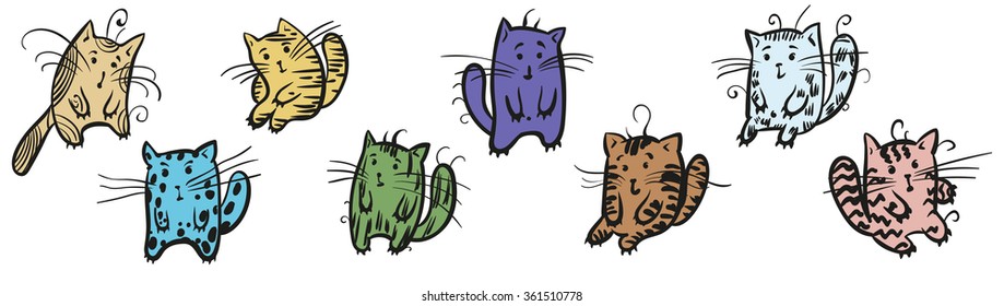 The drawn cats in a children's manner for use in design