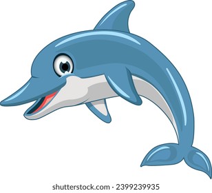 The drawn character is a beautiful dolphin. Cartoon and cheerful dolphin, beautiful isolated character vector resource.