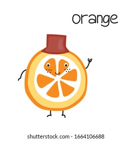 Drawn character Orange. Design. Vector.