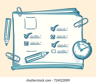 Drawn checklist with pencils and timer