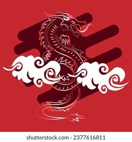 Drawn Chinese dragon on red background