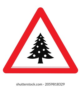 Drawn Christmas tree in a triangle. Warning sign. Vector illustration eps-10