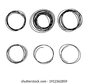 Drawn circle. Abstract geometric shape with uneven edges. Black line. Chaotic form. Set of objects for formatting notes