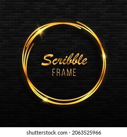 Drawn circle sketch. Gold frame on a dark background.