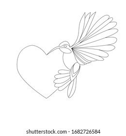  drawn colibri art and heart. Decor elements, print for cards, t-shirts,  and more. Clipart, isolated vector objects.Flat bird icon design.Hummingbird logo. Bird logo. Bird in heart vector design