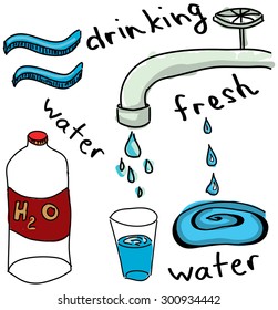 Drawn colored kitchen stuff on white background. Vector illustration