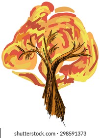 Drawn colored tree on isolated white background. Vector illustration