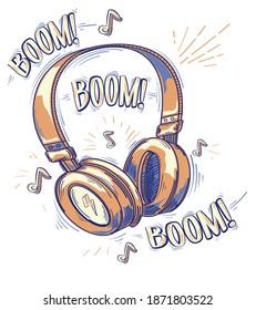 Drawn colorful headphones - music design