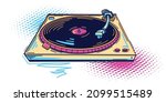 Drawn colorful retro music turntable