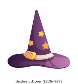 Desenhado chapéu de cone de bruxa, bruxo com estrelas. Ilustração vetorial sobre fundo branco para Halloween