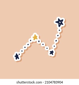 Drawn constellation doodle sticker. Isolated sticker of cartoon stars. Vector celestial illustration.