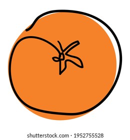 Drawn continuous line from orange. Simple isolated drawing of fruit. One line. A whole orange. Simple doodle illustration.