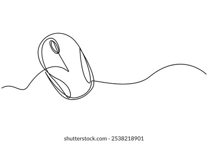 Drawn continuous one line computer mouse logo. Vector illustration, Computer Mouse Black Stroke Linear Icon, Mouse computer one continuous single line art drawing. Minimal art style. Computer mouse