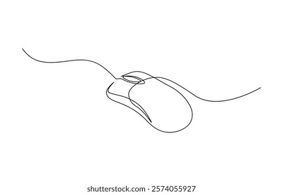 Drawn continuous one line computer mouse logo. Vector illustration, Mouse computer one continuous single line art drawing. Minimal art style.