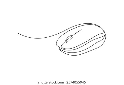 Drawn continuous one line computer mouse logo. Vector illustration, Mouse computer one continuous single line art drawing. Minimal art style.