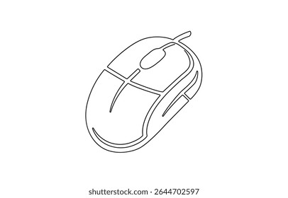 Drawn continuous one line computer mouse logo. Vector illustration, continuous line art illustration, Computer mouse continuous one line drawing, Drawn continuous one.