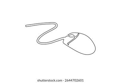 Drawn continuous one line computer mouse logo. Vector illustration, continuous line art illustration, Computer mouse continuous one line drawing, Drawn continuous one.