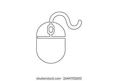 Drawn continuous one line computer mouse logo. Vector illustration, continuous line art illustration, Computer mouse continuous one line drawing, Drawn continuous one.