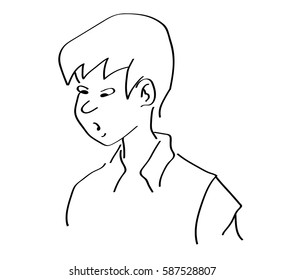 drawn contour image of a surprised boy