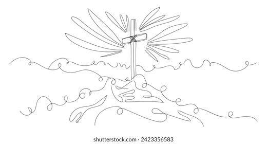 Drawn cross on Calvary mountain on white background