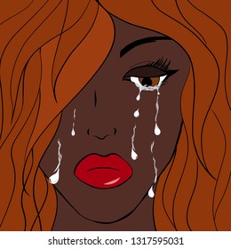 Drawn Crying Black Woman Face 