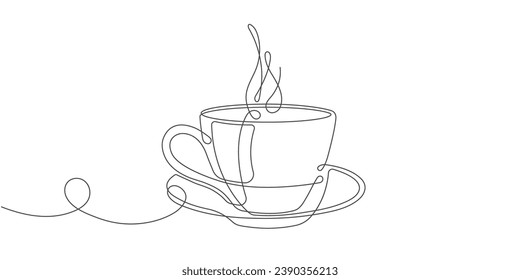 Drawn cup in linear style. Cup of tea, vector. Coffee drink. Morning breakfast. illustration.