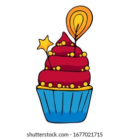 Drawn cupcake with decoration. vector illustration. sweet pastries.