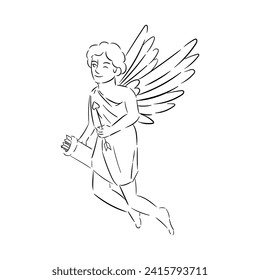 Cupido dibujado con flechas sobre fondo blanco