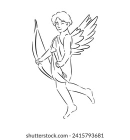 Drawn Cupid on white background